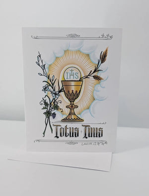 Totus Tuus Chalice Hand Embellished Card for Ordination Gift