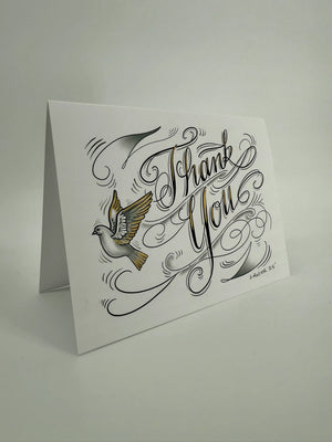 Thank You with Peace Dove Christian Greeting Card Gold or Silver Hand Embellished Signed