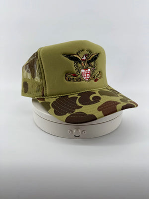 Deus Vult Banner with Crusader Jerusalem Cross Shield and Eagle Embroidered Camo Hat