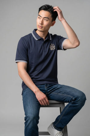 Alpha Omega Symbol Embroidered Navy Polo Shirt Catholic Liturgical Apparel