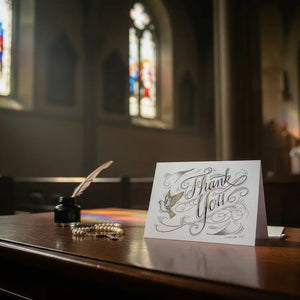 Thank You with Peace Dove Christian Greeting Card Gold or Silver Hand Embellished Signed