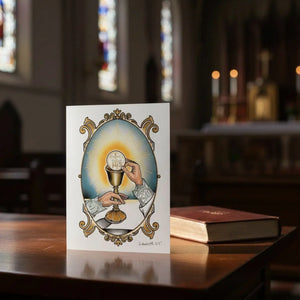 Priest Ordination Hand-Embellished Catholic Eucharistic Greeting Card