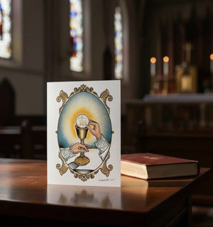 Priest Ordination Hand-Embellished Catholic Eucharistic Greeting Card