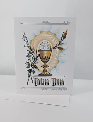 Totus Tuus Chalice Hand Embellished Card for Ordination Gift