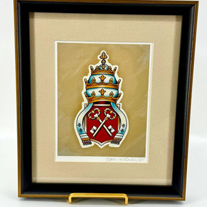 Gregory the Great Papal Headpiece Professionally Framed Artist Signed Original Print