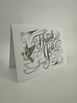 Thank You with Peace Dove Christian Greeting Card Gold or Silver Hand Embellished Signed