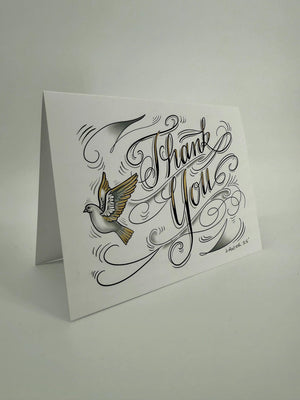 Thank You with Peace Dove Christian Greeting Card Gold or Silver Hand Embellished Signed