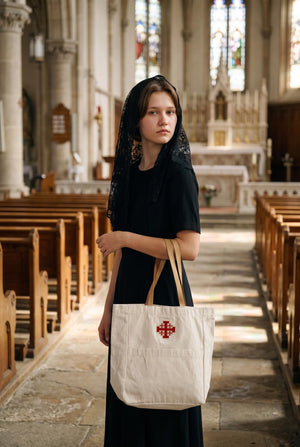 Jerusalem Cross Canvas Tote Bag with Pocket | Faith-Inspired Everyday Carryall