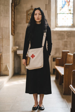 Catholic Cross Canvas Messenger Bag | Faith-Inspired Crossbody Bag