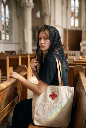 Jerusalem Cross Canvas Tote Bag with Pocket | Faith-Inspired Everyday Carryall