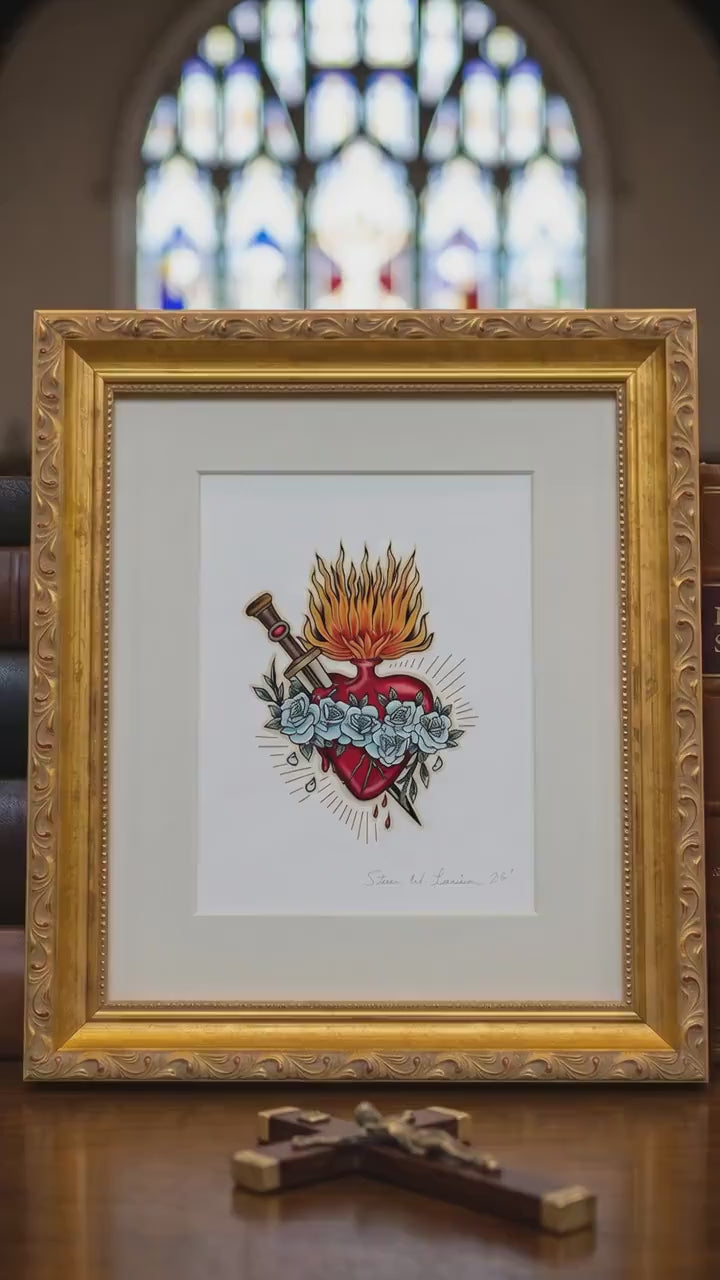 Immaculate Heart of Mary Professionally Framed Artist Signed Original Print