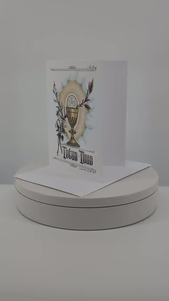Totus Tuus Chalice Hand Embellished Card for Ordination Gift