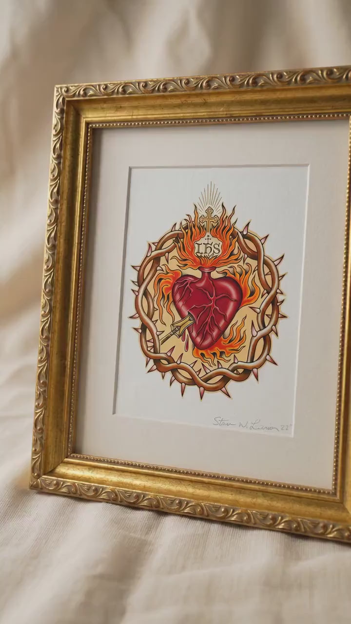 Sacred Heart of Jesus Professionally Framed Artist Signed Original Print