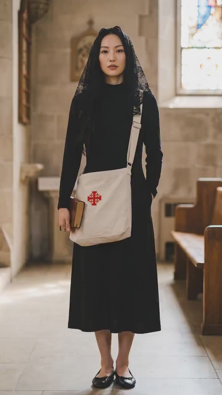 Catholic Cross Canvas Messenger Bag | Faith-Inspired Crossbody Bag
