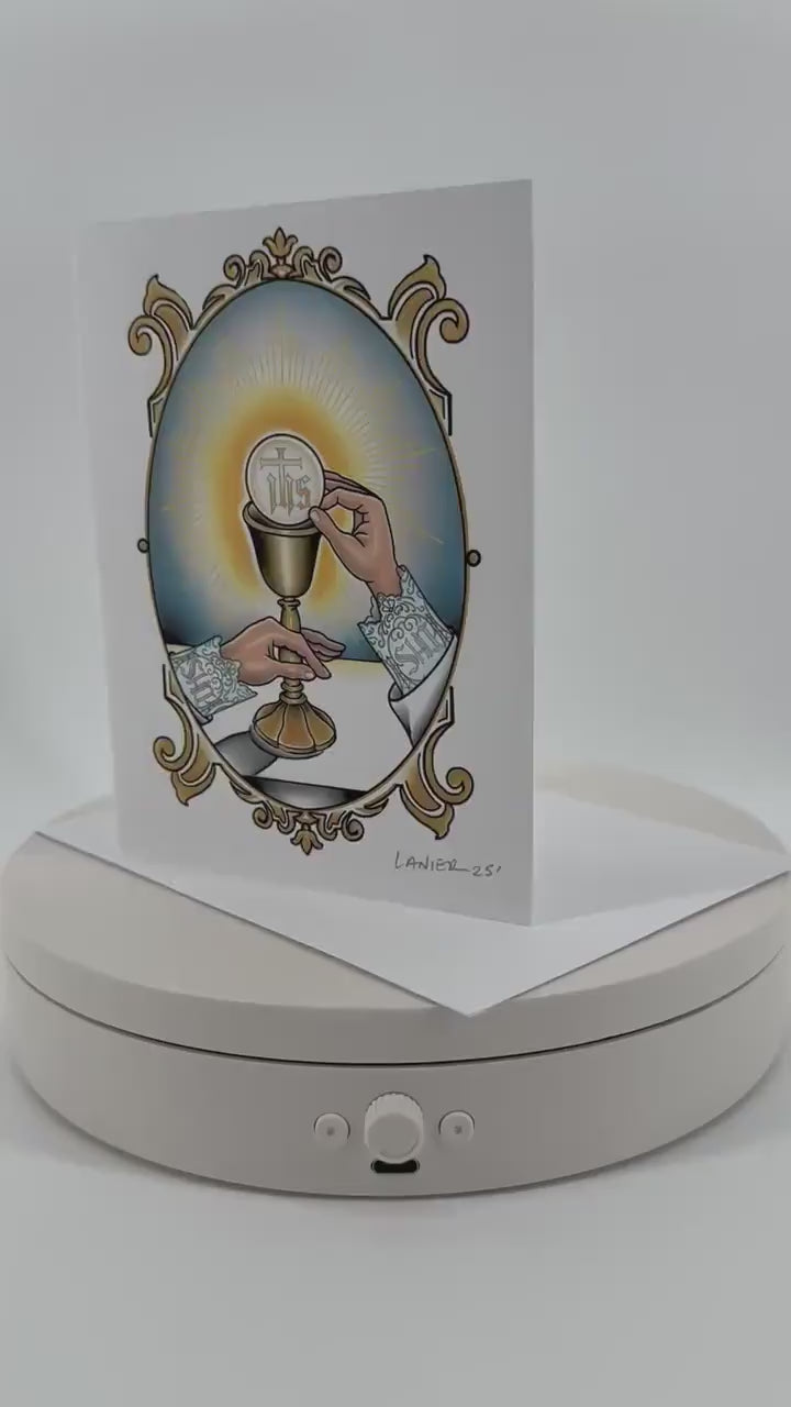 Priest Ordination Hand-Embellished Catholic Eucharistic Greeting Card